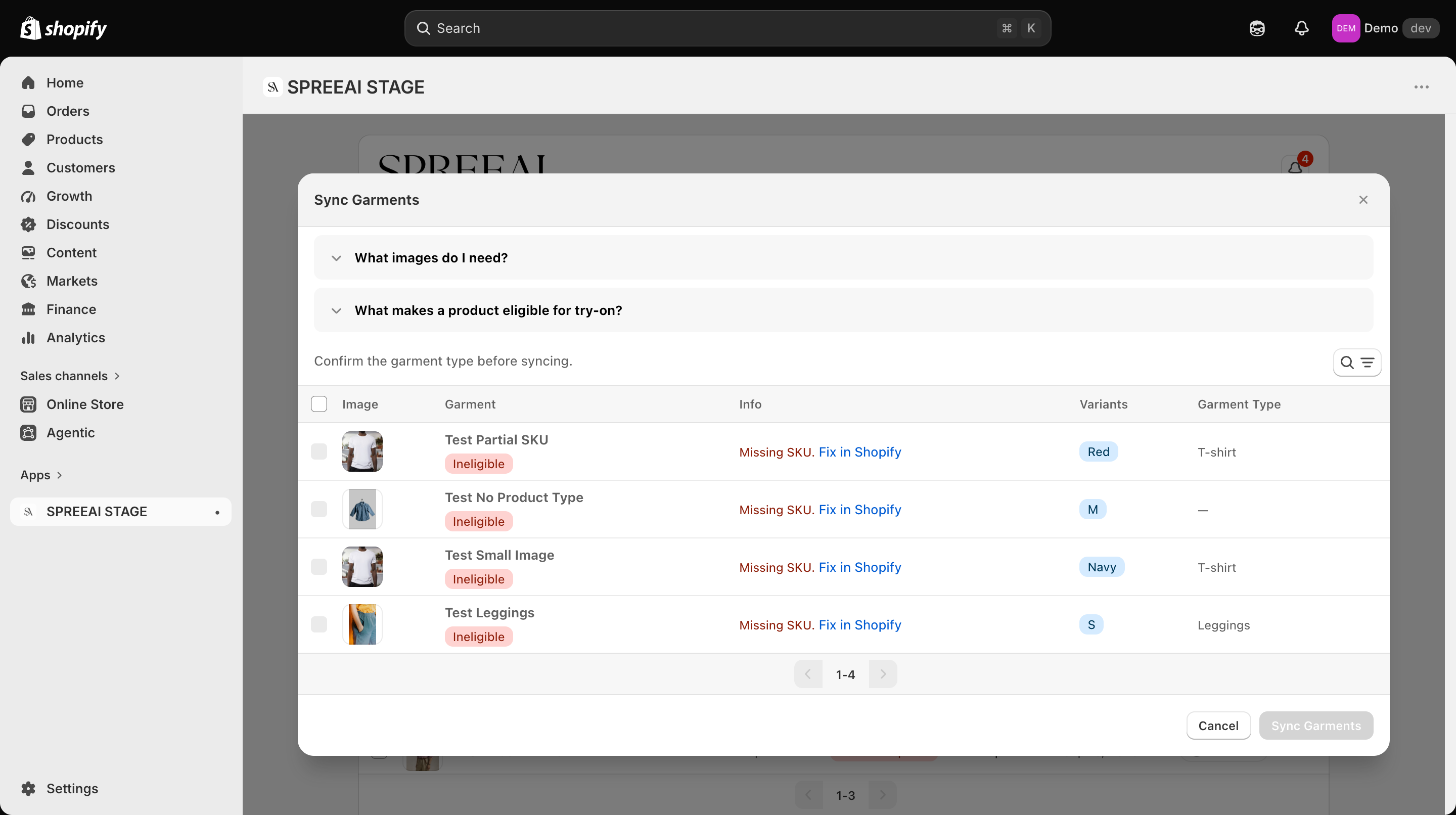 Select garments to add for try-on processing