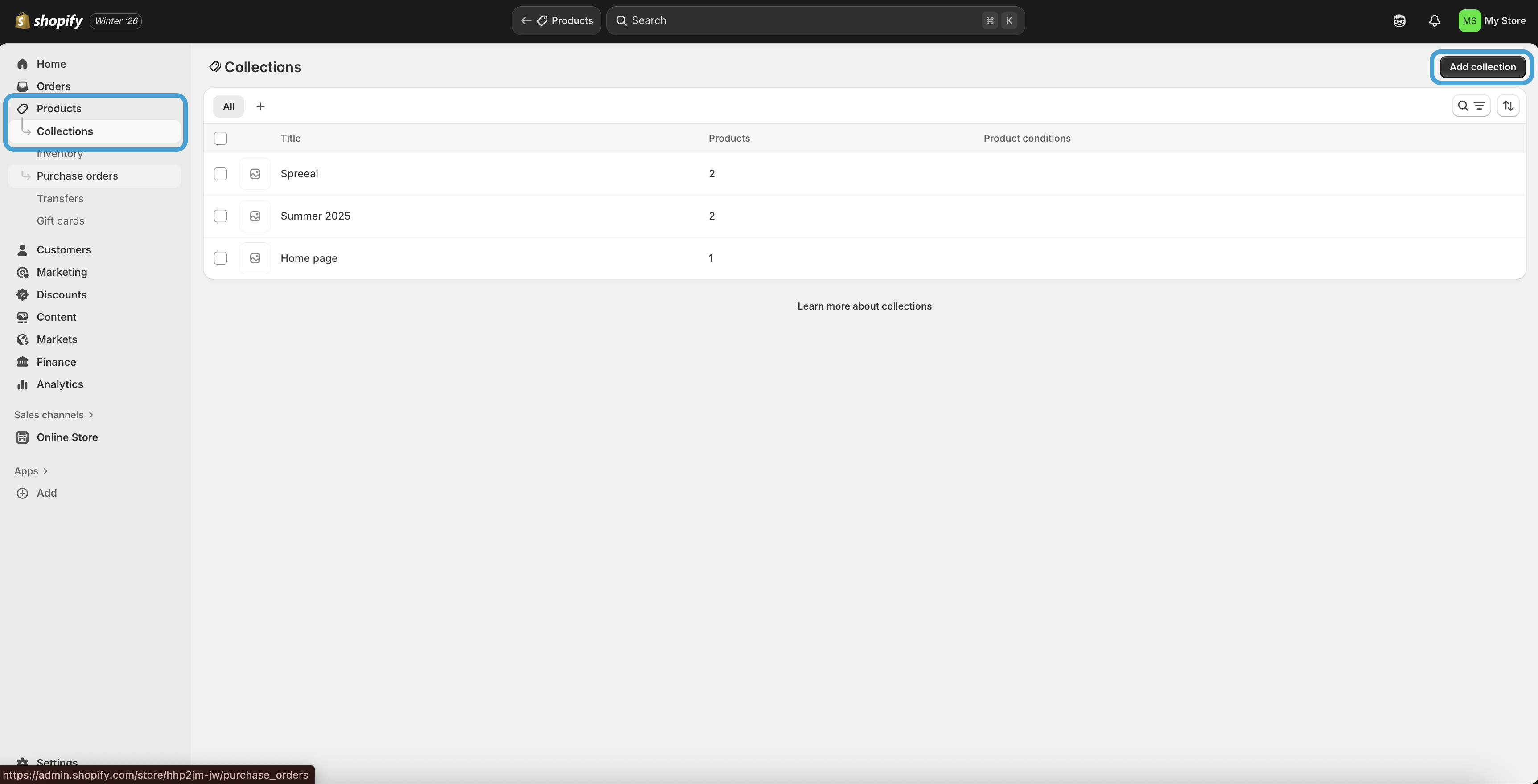 Shopify Add Collection
