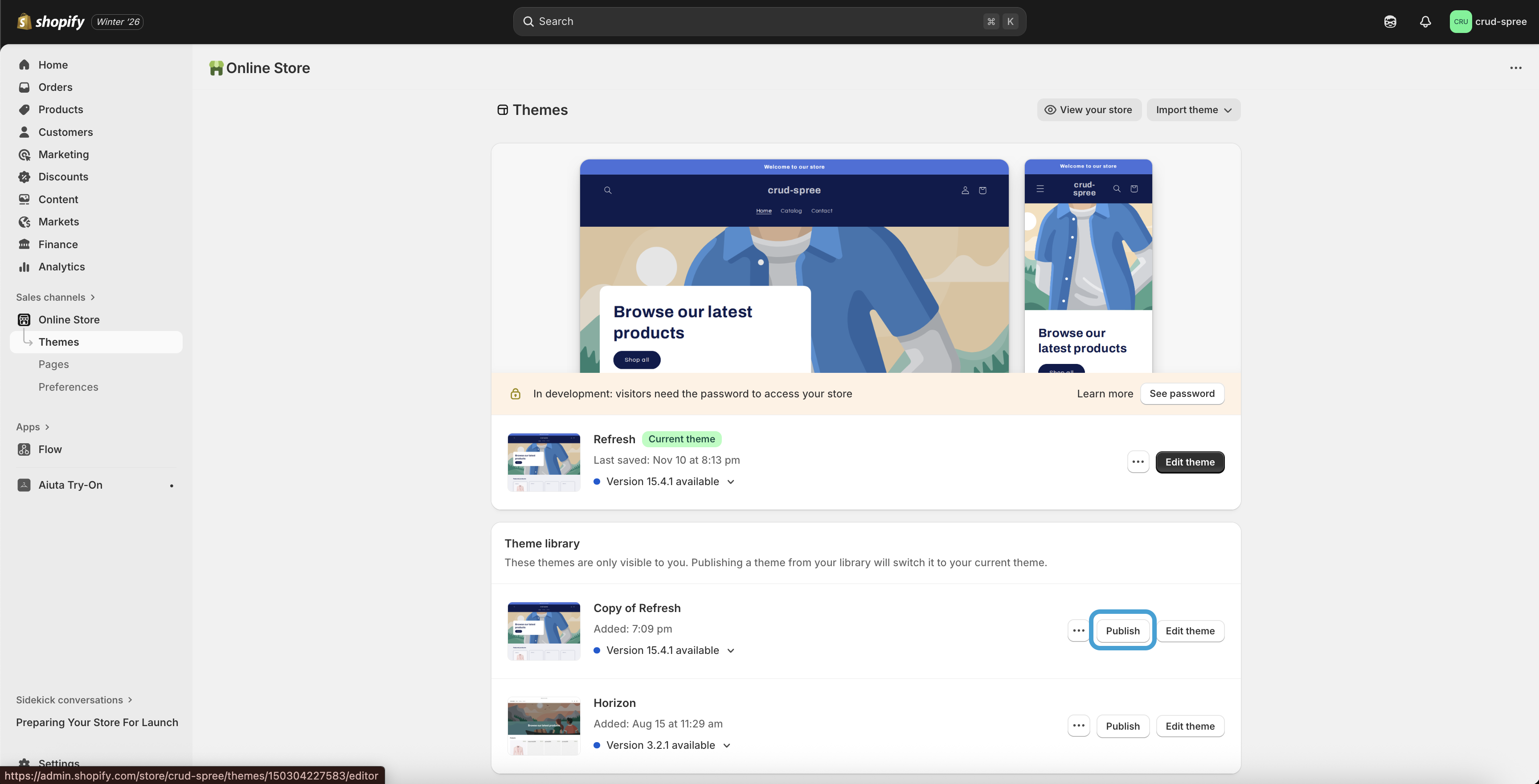 Shopify publish